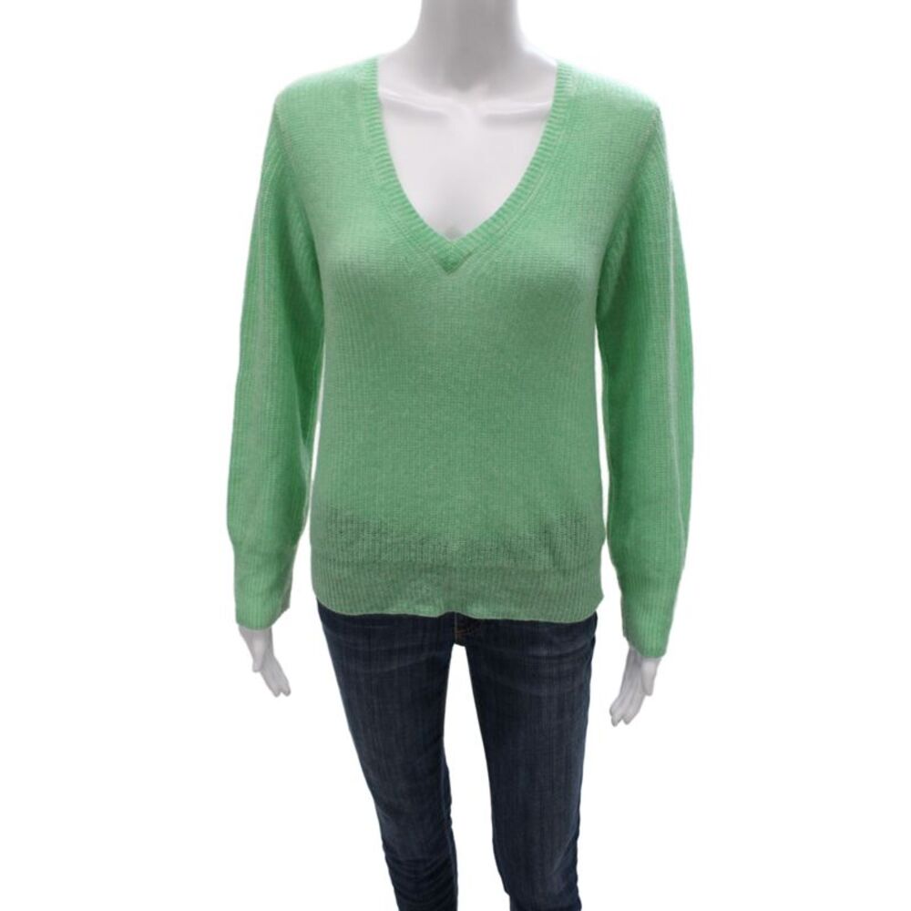 Line Unisex Green 100% Cashmere V-Neck Pullover Long Sleeve Classic Size S